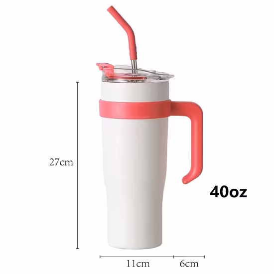 30oz 40oz 진공 텀블러 이중 벽 스테인레스 스틸 보온병 절연 플라스크 자동 컵 물병 손잡이 뚜껑 밀짚